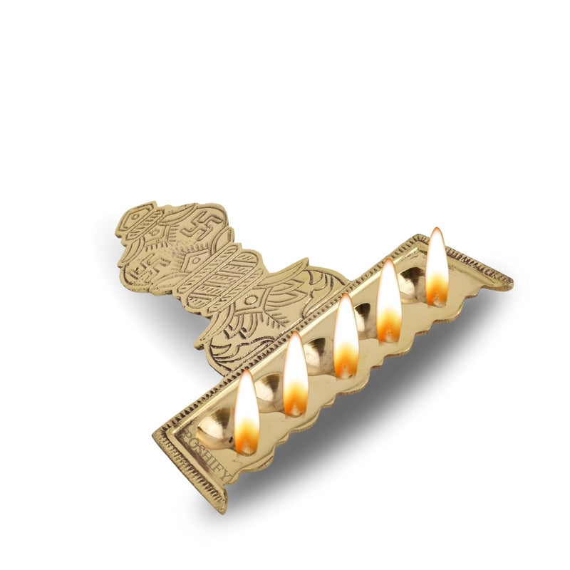 POSHIFY Brass PanchDeep - Traditional Handcrafted 5 Diya Brass Aarti Holder for Puja Room and Home Decor - Luxury Indian Puja Essentials with Intricate Patterns and Engravings - Image 1