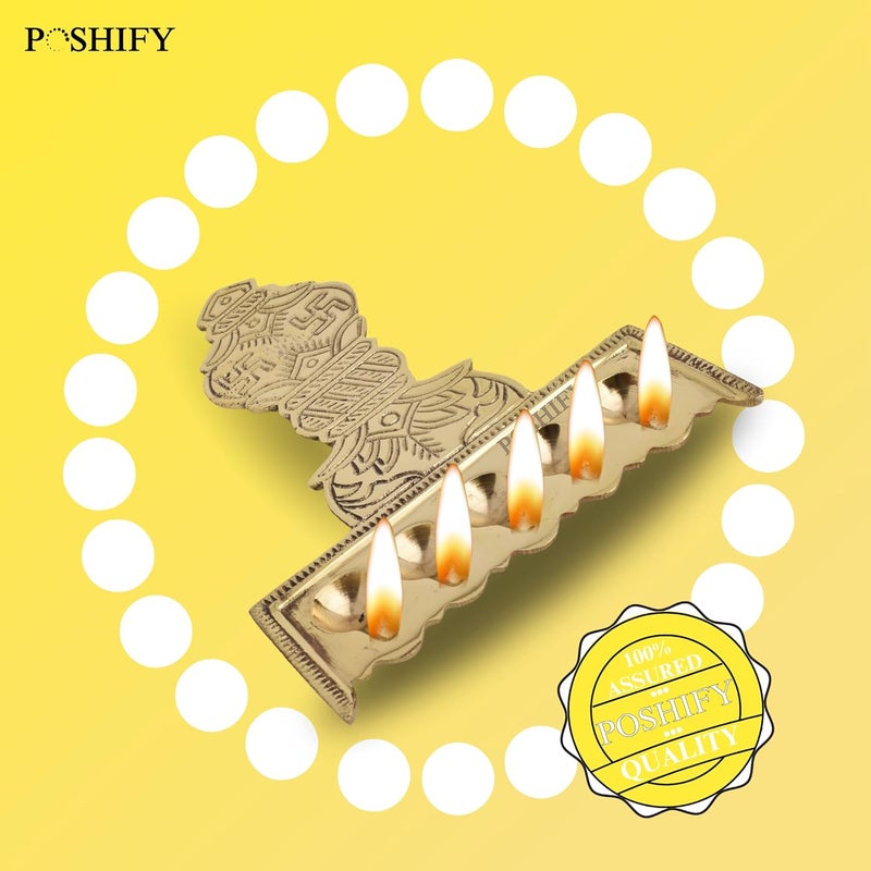 POSHIFY Brass PanchDeep - Traditional Handcrafted 5 Diya Brass Aarti Holder for Puja Room and Home Decor - Luxury Indian Puja Essentials with Intricate Patterns and Engravings - Image 5