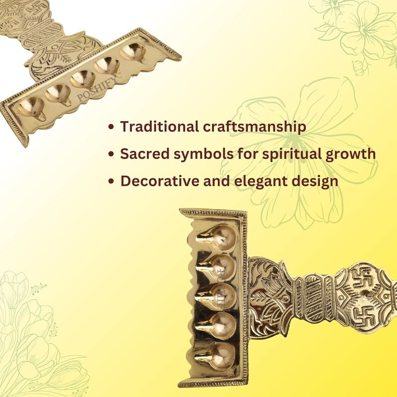 POSHIFY Brass PanchDeep - Traditional Handcrafted 5 Diya Brass Aarti Holder for Puja Room and Home Decor - Luxury Indian Puja Essentials with Intricate Patterns and Engravings - Image 4