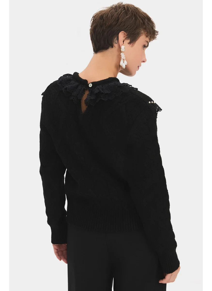 جون Women's Crew Neck Ruffle Hair Knitted Sweater