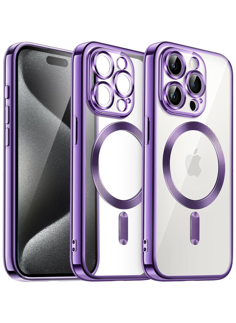 Soft Clear Case for iPhone 15 Pro Max 6.7 Inches, Camera Protection Full, Compatible with MagSafe Wireless Charging, Shockproof Electroplated TPU Mobile Phone Case