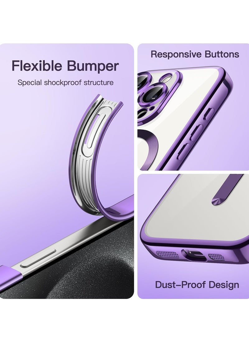 Soft Clear Case for iPhone 15 Pro Max 6.7 Inches, Camera Protection Full, Compatible with MagSafe Wireless Charging, Shockproof Electroplated TPU Mobile Phone Case