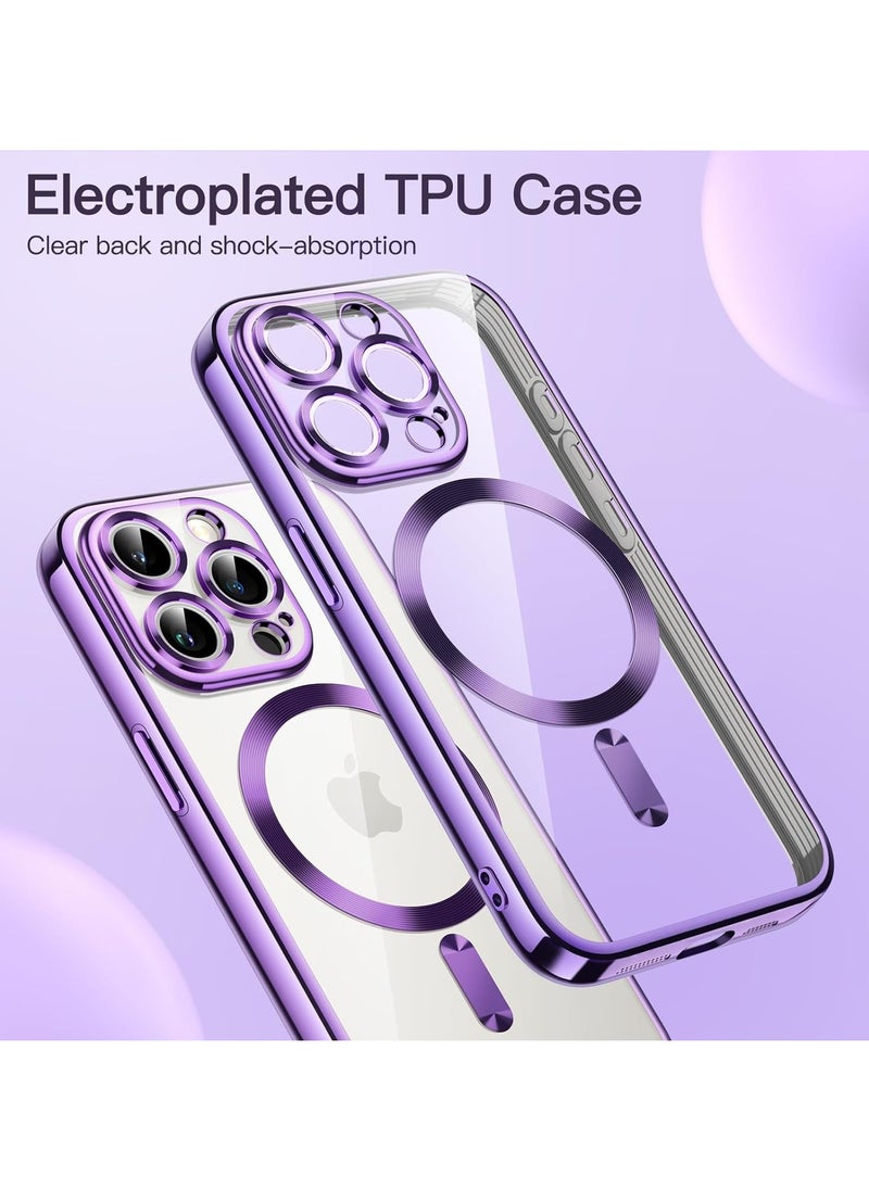Soft Clear Case for iPhone 15 Pro Max 6.7 Inches, Camera Protection Full, Compatible with MagSafe Wireless Charging, Shockproof Electroplated TPU Mobile Phone Case