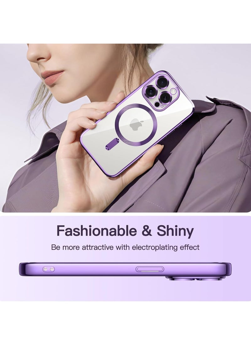 Soft Clear Case for iPhone 15 Pro Max 6.7 Inches, Camera Protection Full, Compatible with MagSafe Wireless Charging, Shockproof Electroplated TPU Mobile Phone Case