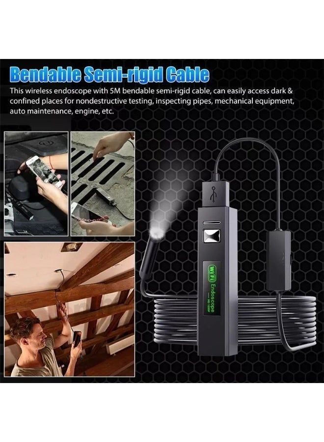 إثارة كاميرا منظار مزدوجة العدسة مزودة بإضاءة - كاميرا فحص (Borescope) بـ 8+1 مصابيح LED قابلة للتعديل، بدقة 1600×1200 بكسل، مع كابل مرن شبه صلب بطول 16.5 قدم (Snake Camera)، حاصلة على تصنيف مقاومة الماء IP68، وقابلة لإعادة الشحن عبر USB؛ متوافقة مع أنظمة Android 4.5+ و iOS 9+، ومناسبة للاستخدام في صيانة السيارات، وخطوط الأنابيب، والأعمال المنزلية. - Image 3