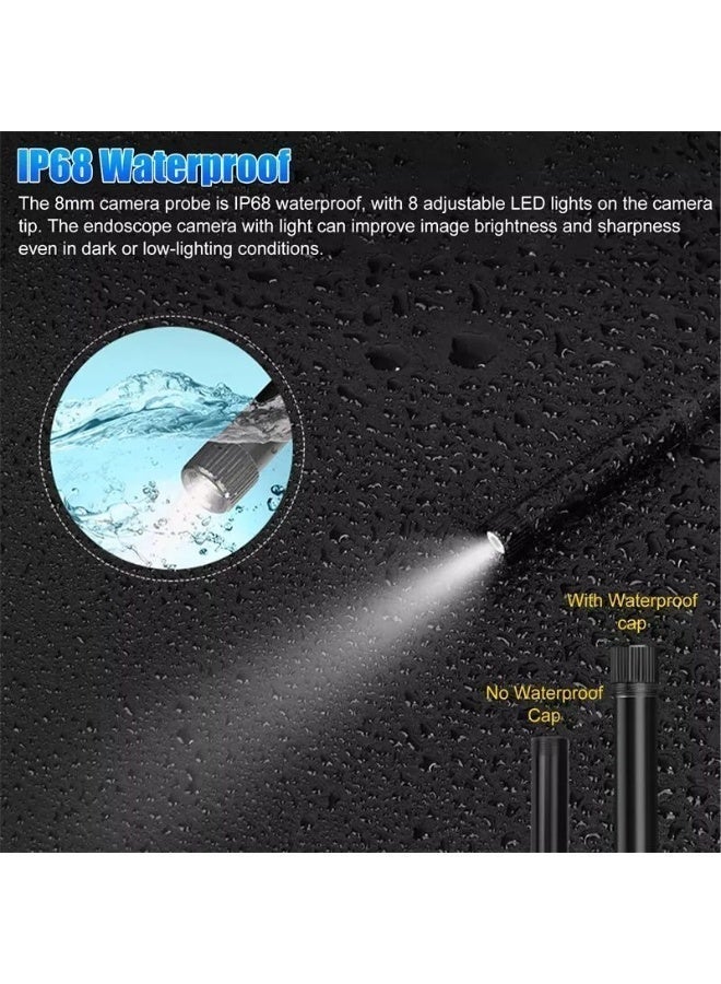 إثارة كاميرا منظار مزدوجة العدسة مزودة بإضاءة - كاميرا فحص (Borescope) بـ 8+1 مصابيح LED قابلة للتعديل، بدقة 1600×1200 بكسل، مع كابل مرن شبه صلب بطول 16.5 قدم (Snake Camera)، حاصلة على تصنيف مقاومة الماء IP68، وقابلة لإعادة الشحن عبر USB؛ متوافقة مع أنظمة Android 4.5+ و iOS 9+، ومناسبة للاستخدام في صيانة السيارات، وخطوط الأنابيب، والأعمال المنزلية. - Image 4