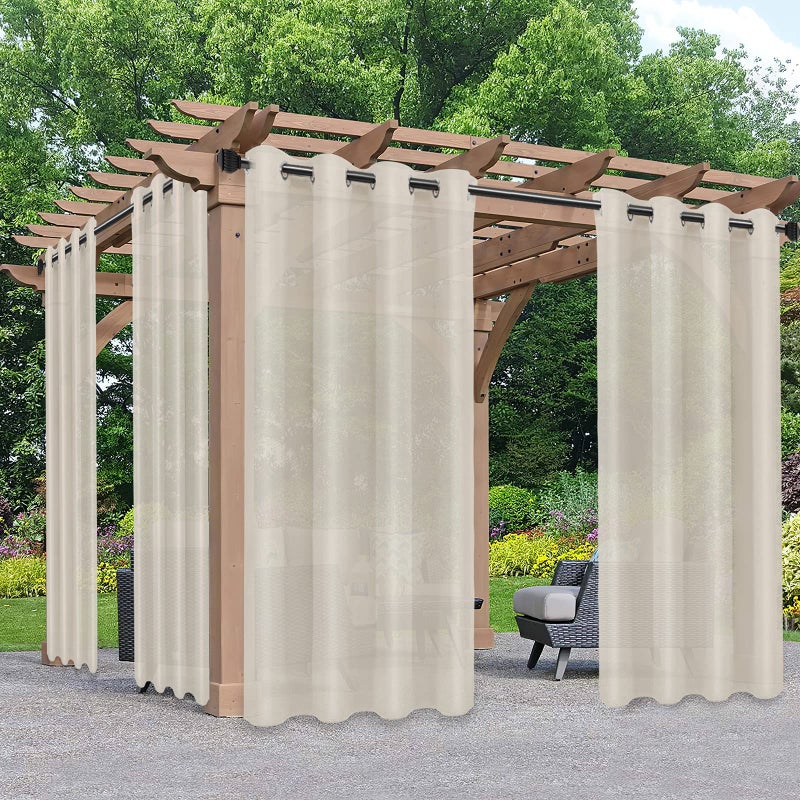 PureFit PureFit Sheer Outdoor Curtains for Patio Waterproof Weatherproof Fade Resistant Outside Voile Curtains for Gazebo Front Porch Pergola Sun Filtering Privacy Curtain 54 x 95 inch 1 Panel Beige 