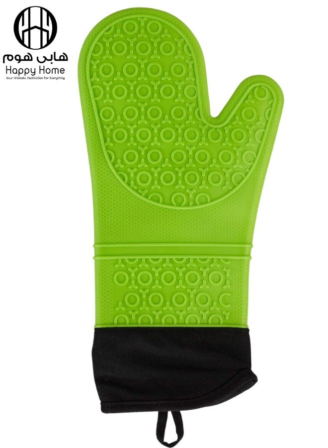 Happy Home Professional Silicone Oven Mitt and Pot Holder Heat Resistant up to 500°F with Cotton Lined Interior Non-Slip, Suitable for Kitchen Oven Baking, Oven and Microwave - Green - Image 1