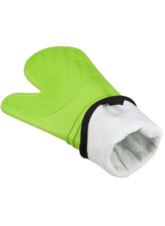 Happy Home Professional Silicone Oven Mitt and Pot Holder Heat Resistant up to 500°F with Cotton Lined Interior Non-Slip, Suitable for Kitchen Oven Baking, Oven and Microwave - Green - Image 2