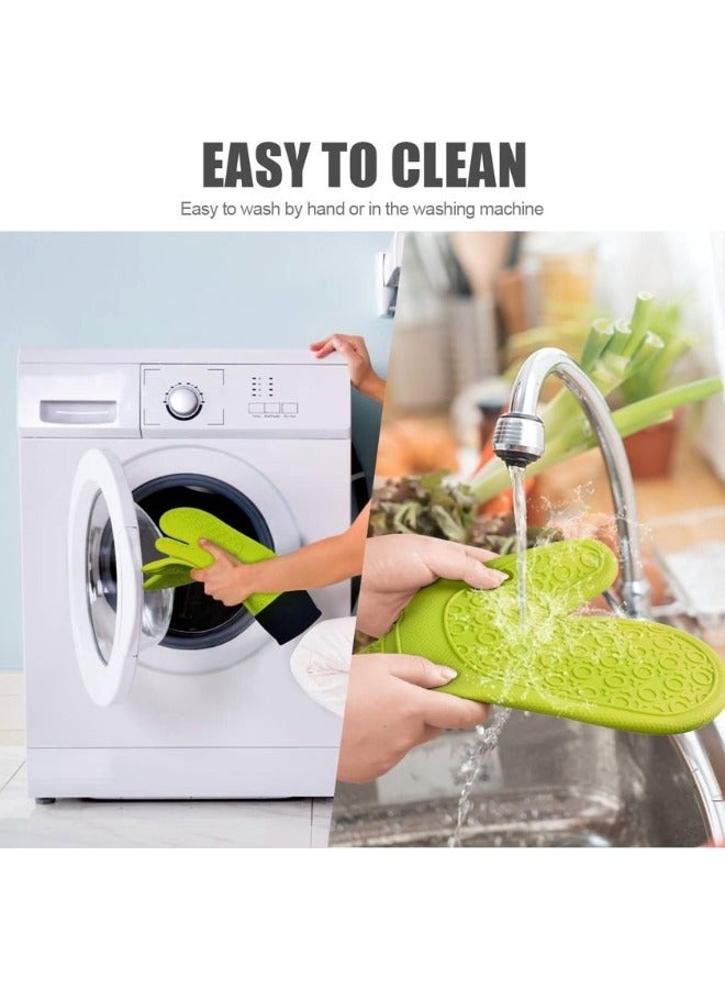 Happy Home Professional Silicone Oven Mitt and Pot Holder Heat Resistant up to 500°F with Cotton Lined Interior Non-Slip, Suitable for Kitchen Oven Baking, Oven and Microwave - Green - Image 3