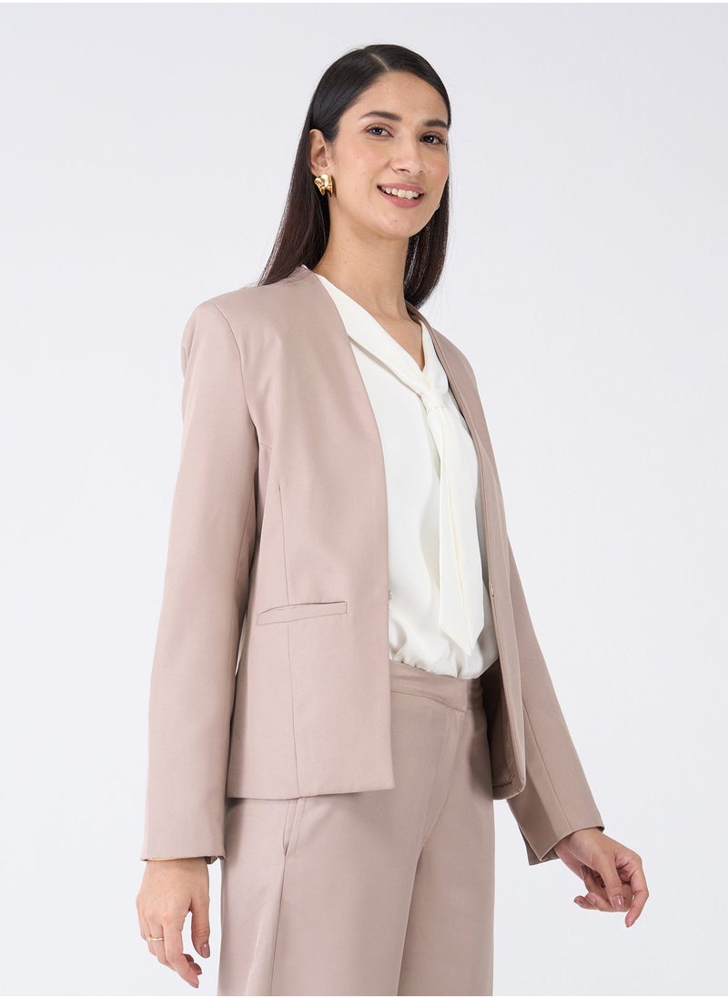 Salt Attire - Women's Elegant Taupe Blazer - Tailored Fit, Premium Polyester Jacket for Office, Events, and Versatile Style - Image 1