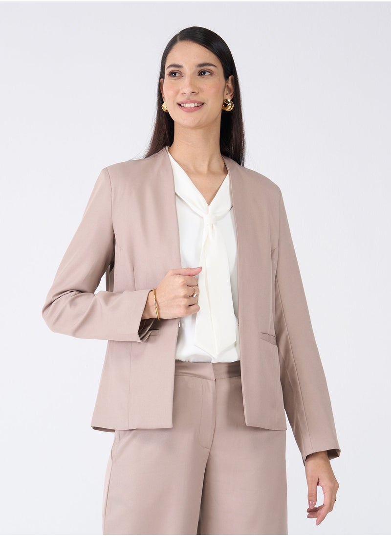 Salt Attire - Women's Elegant Taupe Blazer - Tailored Fit, Premium Polyester Jacket for Office, Events, and Versatile Style - Image 1