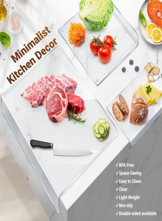 طقم ألواح تقطيع أكريليك مكون من 3 قطع بحافة مرتفعة، ألواح تقطيع شفافة لسطح العمل، ألواح تقطيع مانعة للانزلاق لأدوات المطبخ، ديكور مطبخ، هدايا منزلية جديدة - Image 3