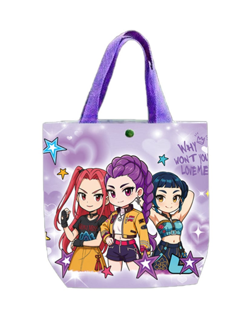 saykfoe Kpop Demon Hunters Stationery Gift Set, Canvas Tote Bag Stationery Bundle with Notebook, Pens, Stickers, Badge & Keychain, Complete School Supplies for Fans & Students - Image 2