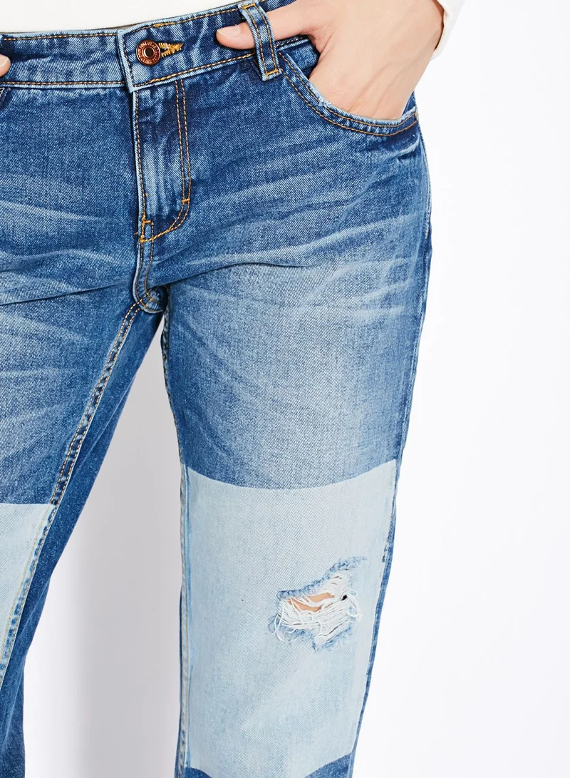 MANGO Patch Distressed Jeans