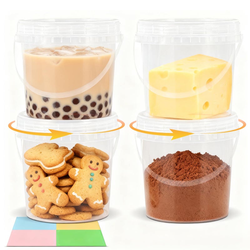 UMETASS 4Pack 34oz Clear Bucket with Lids - Plastic Food Storage Containers, Airtight Screw-On Lids - Freezer Safe Ice Cream Bucekts, Food Grade Reusable Containers for Kitchen - Image 1