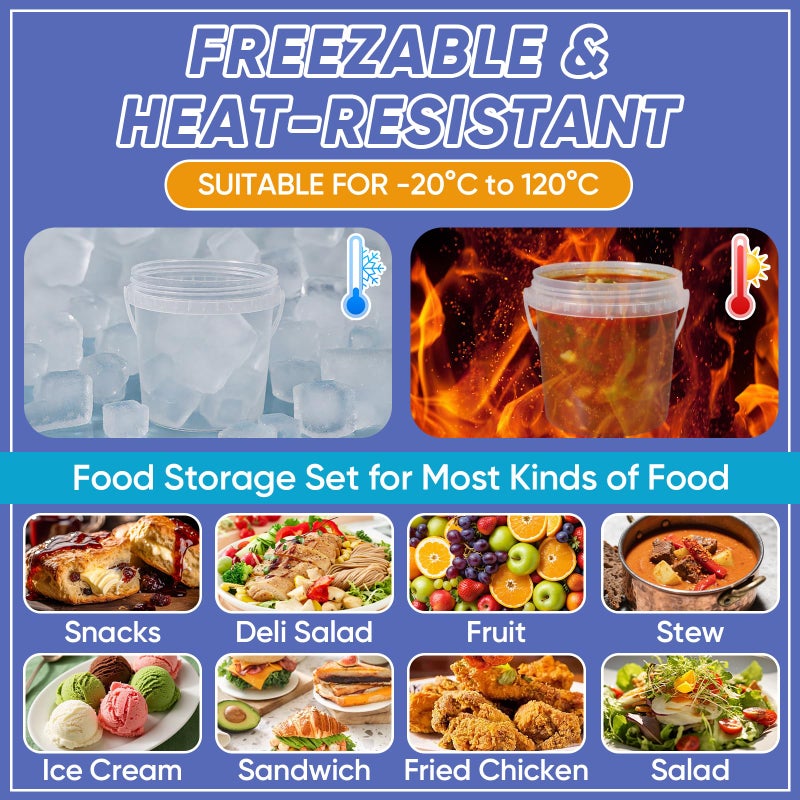 UMETASS 4Pack 34oz Clear Bucket with Lids - Plastic Food Storage Containers, Airtight Screw-On Lids - Freezer Safe Ice Cream Bucekts, Food Grade Reusable Containers for Kitchen - Image 2