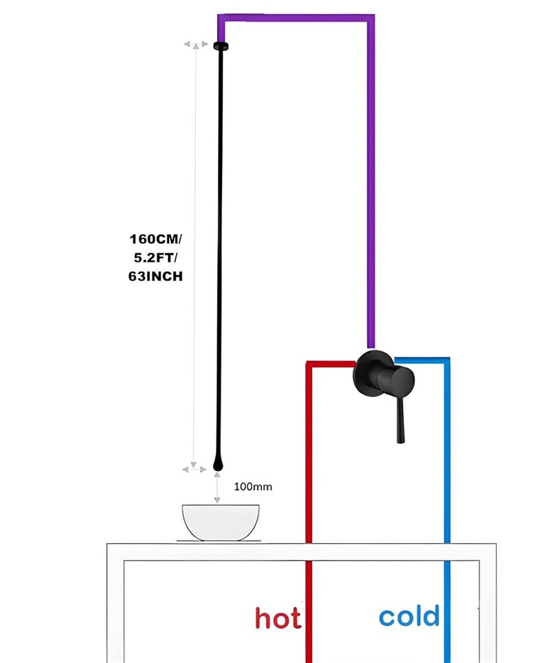 24x7 eMall Ceiling Faucet Single Lever Basin Tap Mixer Soft Aerated Water Spout with Ceramic Cartridge Hot and Cold Water, Bathtub False Ceiling Tap, Matt Black 160 Cm Length Drop Down - Image 3