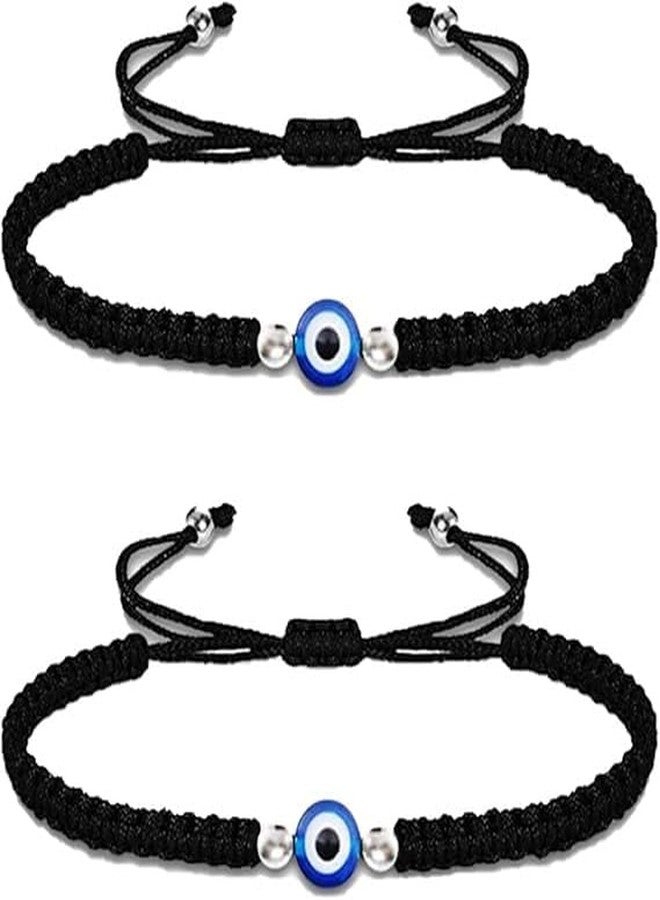 RAGHAV Evil Eye Black Rope Bracelet, Adjustable String, Pack of 2 - Image 1