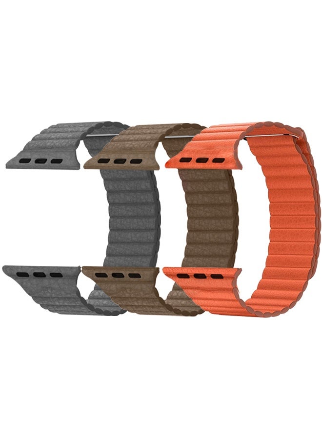 CATANES 3Pieces 49mm 46mm 45mm 44mm Leather Loop Band for Apple Watch Magnetic Watch Strap Wristband - Image 2