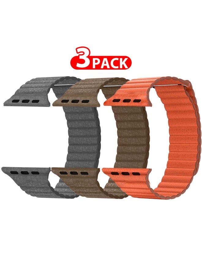 CATANES 3Pieces 49mm 46mm 45mm 44mm Leather Loop Band for Apple Watch Magnetic Watch Strap Wristband - Image 1