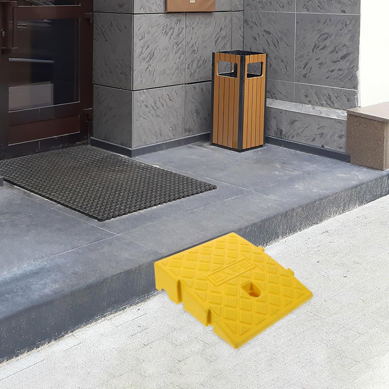 Heavy Duty Plastic Curb Ramp 25x27x7cm Yellow for Cars Motorcycles Wheelchairs - Image 5