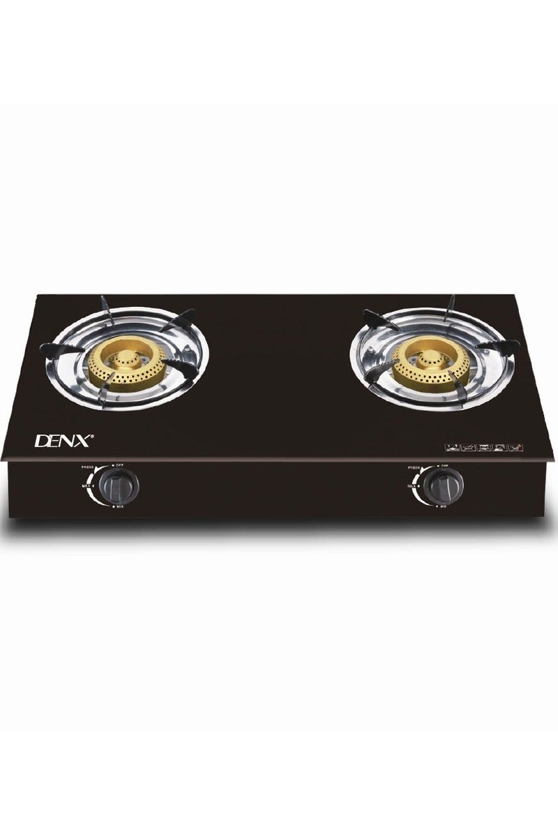 Denx 2 Burner Gas Stove with Auto Ignition, Portable Tabletop Stove with Tempered Glass Top, Cast Iron Burners and Durable Pot Holders - Perfect for Home, Apartment, Kitchen, Camping and Outdoor Parties - Image 2