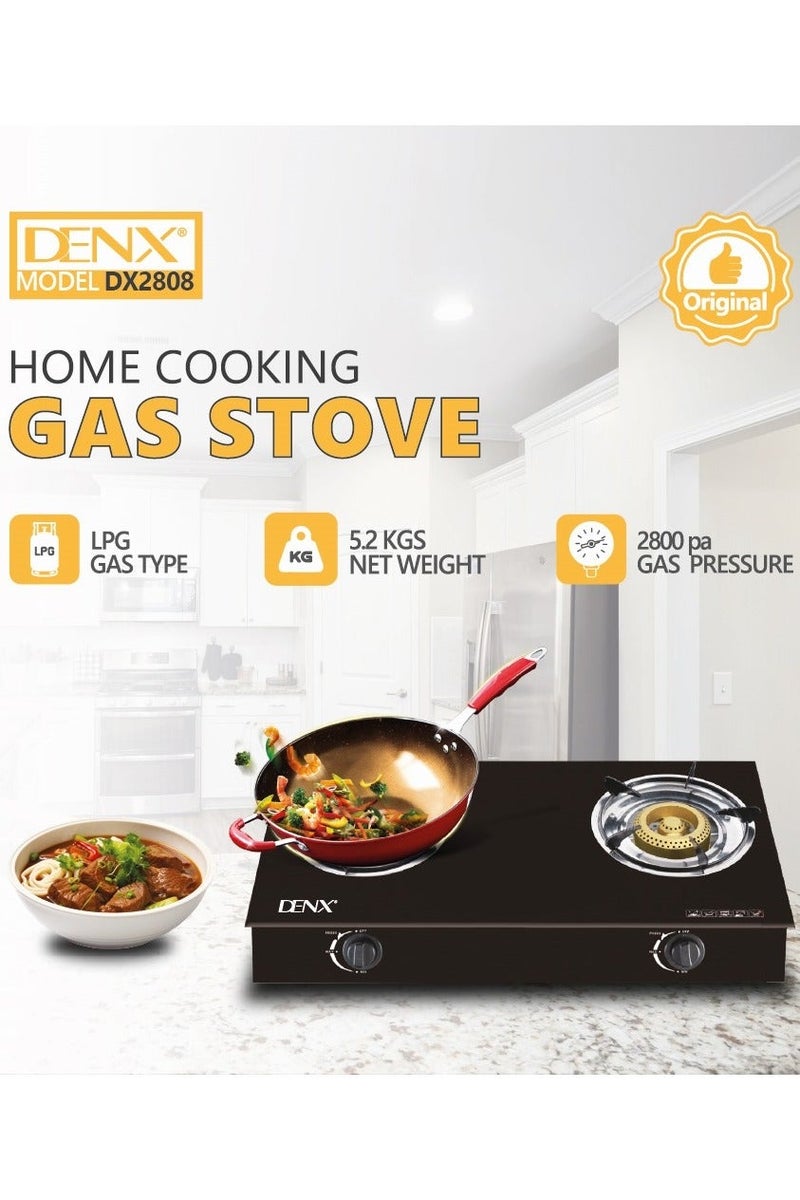 Denx 2 Burner Gas Stove with Auto Ignition, Portable Tabletop Stove with Tempered Glass Top, Cast Iron Burners and Durable Pot Holders - Perfect for Home, Apartment, Kitchen, Camping and Outdoor Parties - Image 4