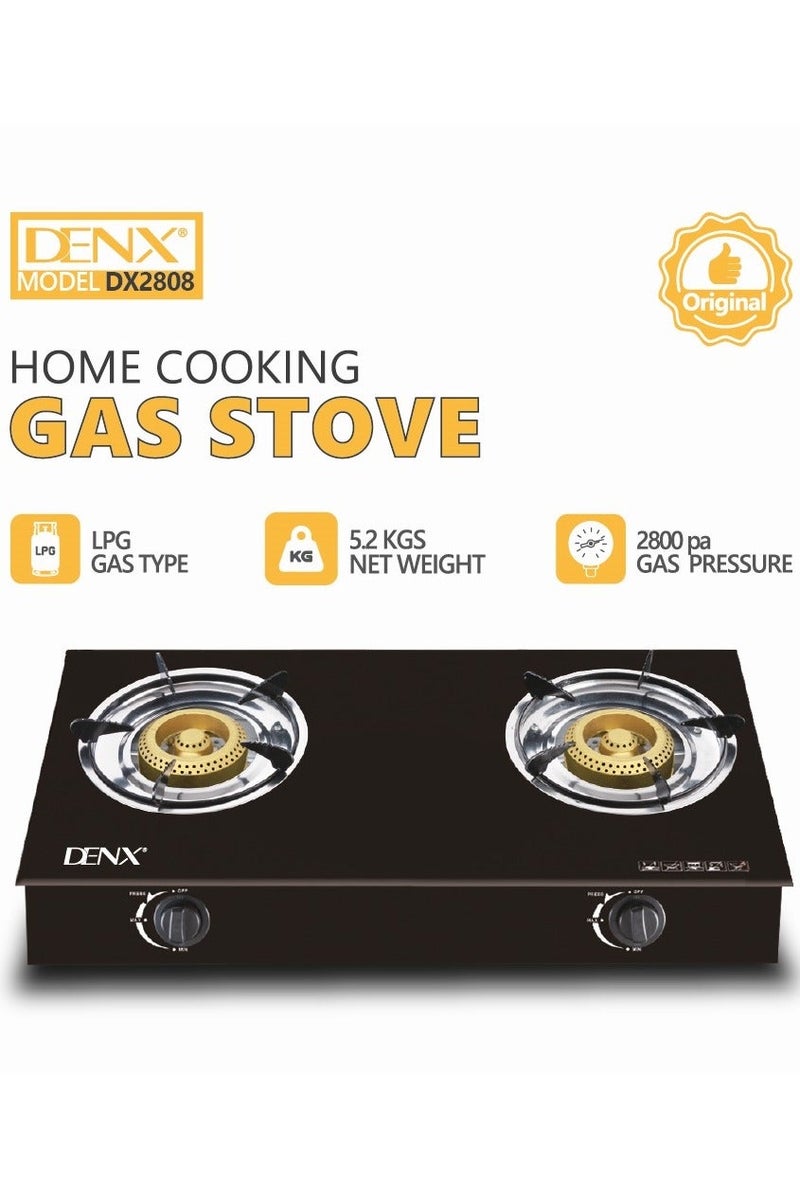 Denx 2 Burner Gas Stove with Auto Ignition, Portable Tabletop Stove with Tempered Glass Top, Cast Iron Burners and Durable Pot Holders - Perfect for Home, Apartment, Kitchen, Camping and Outdoor Parties - Image 3