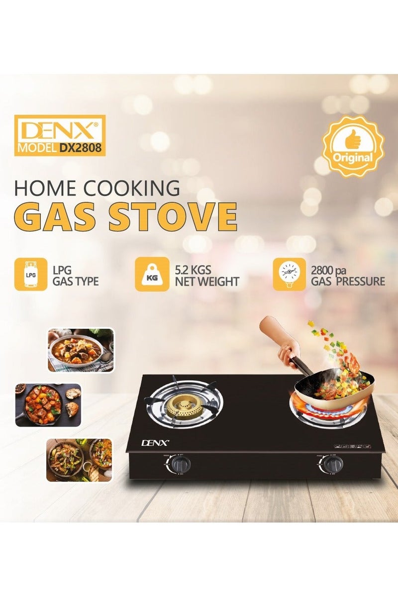 Denx 2 Burner Gas Stove with Auto Ignition, Portable Tabletop Stove with Tempered Glass Top, Cast Iron Burners and Durable Pot Holders - Perfect for Home, Apartment, Kitchen, Camping and Outdoor Parties - Image 5