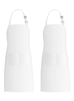Oasisgalore 2 Pack 100% Cotton Bib Aprons with 2 Pockets Kitchen Cooking, White  - Image 1