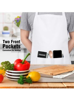 Oasisgalore 2 Pack 100% Cotton Bib Aprons with 2 Pockets Kitchen Cooking, White  - Image 3