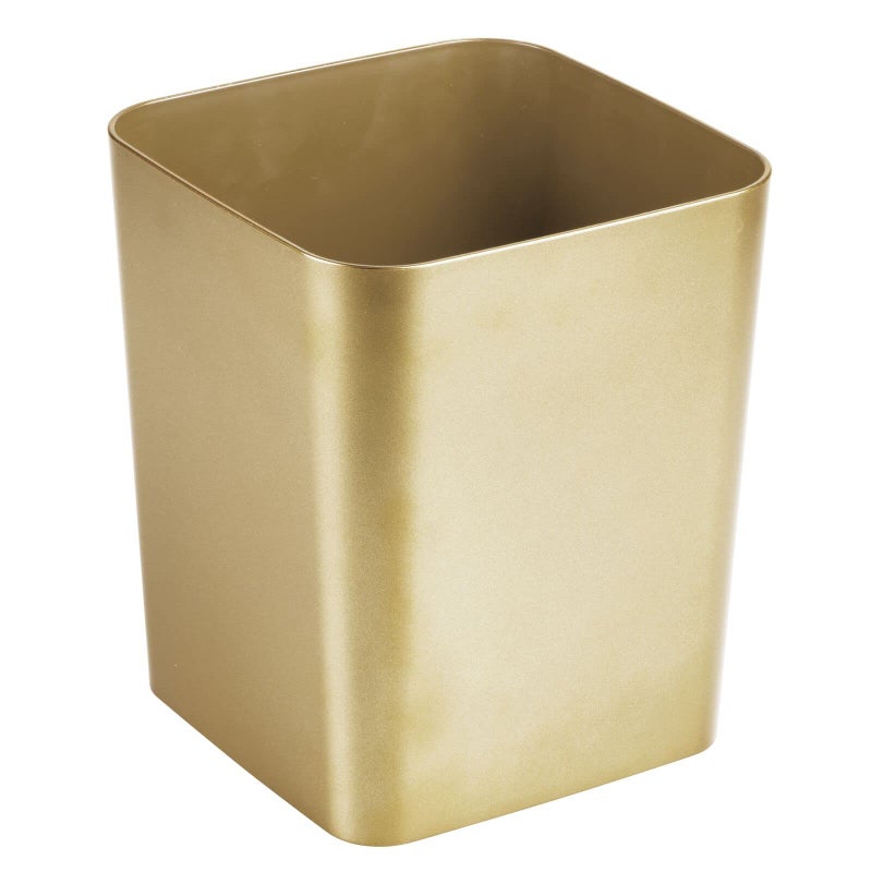 mDesign Small Square Metal 2.3 Gallon Trash Can Wastebasket Garbage Container Bin for Bathroom, Powder Room, Bedroom - Holds Waste and Recycling - Unity Collection - Soft Brass - Image 4