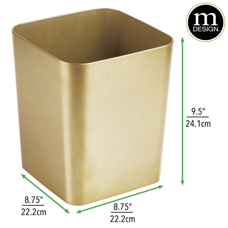 mDesign Small Square Metal 2.3 Gallon Trash Can Wastebasket Garbage Container Bin for Bathroom, Powder Room, Bedroom - Holds Waste and Recycling - Unity Collection - Soft Brass - Image 2