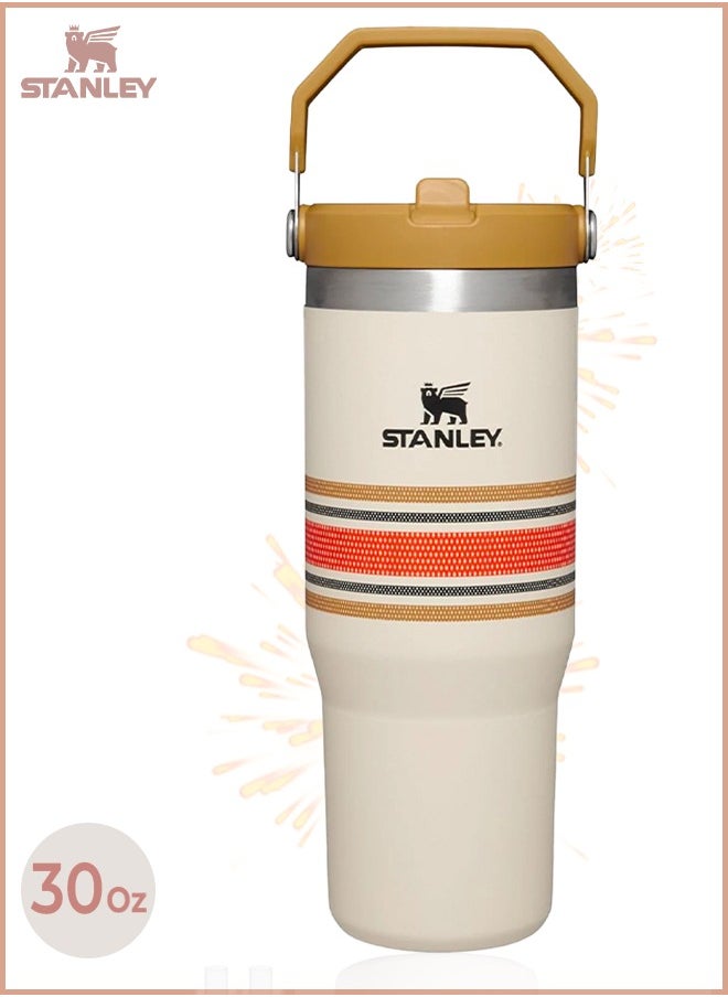 Stanley - IceFlow Stainless Steel Tumbler 30oz, Leak-Resistant, Vacuum Insulated Water Bottle with Straw, Keeps Drinks Cold for 12 Hours or Iced for 2 Days, Ideal for Home, Office or Travel, Cream Mesh - Image 1