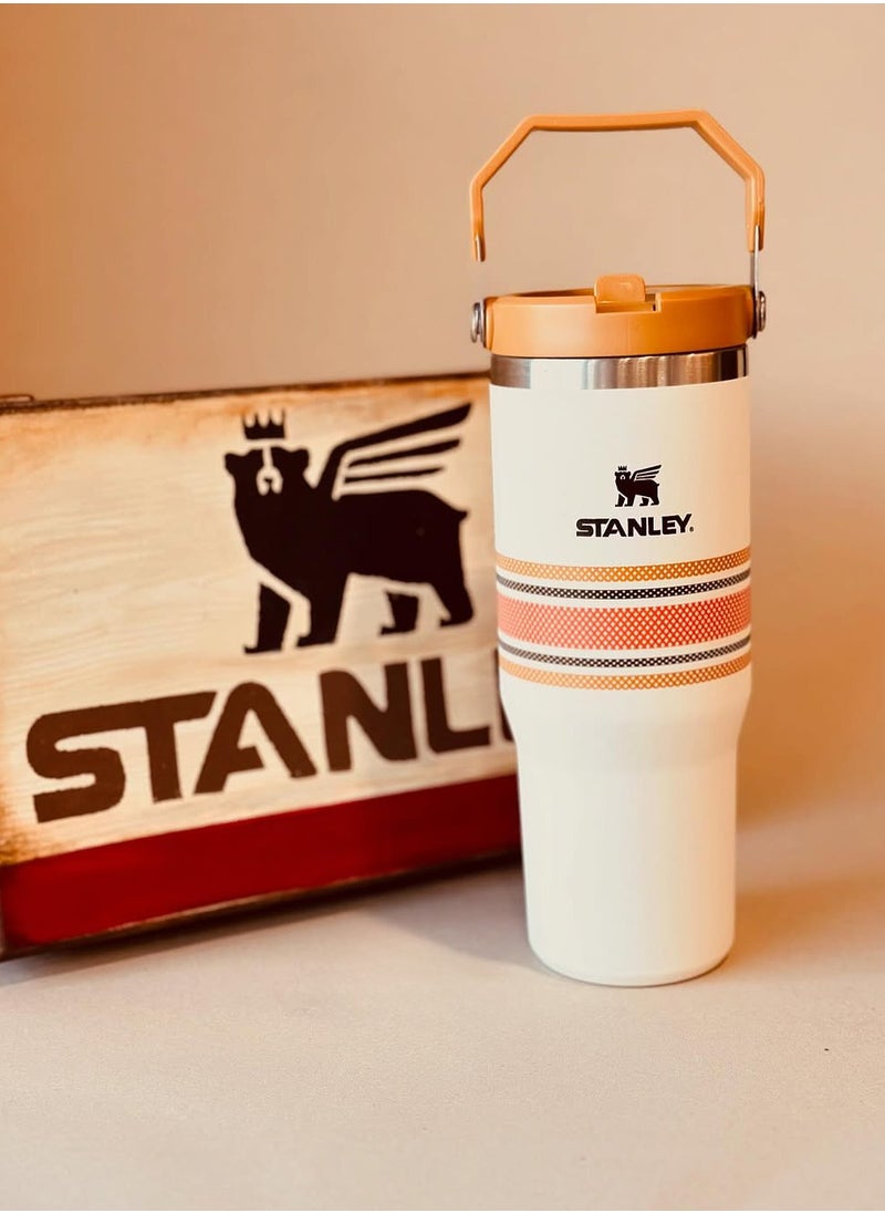 Stanley - IceFlow Stainless Steel Tumbler 30oz, Leak-Resistant, Vacuum Insulated Water Bottle with Straw, Keeps Drinks Cold for 12 Hours or Iced for 2 Days, Ideal for Home, Office or Travel, Cream Mesh - Image 1