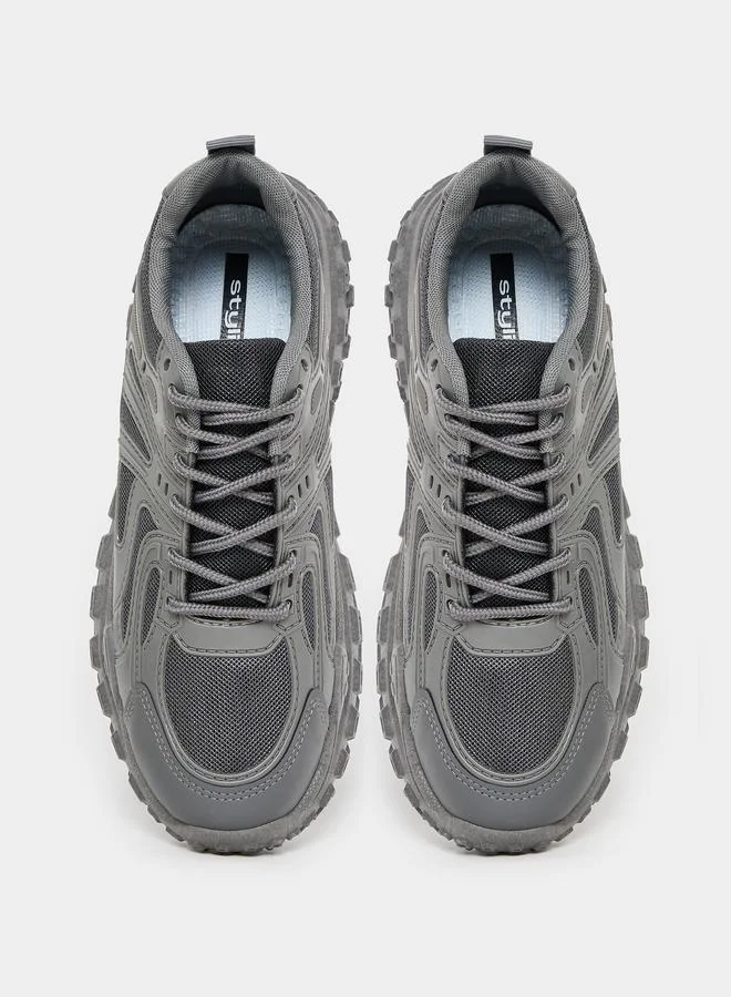Styli Active Textured Gripped Sole Lace Up Sneakers
