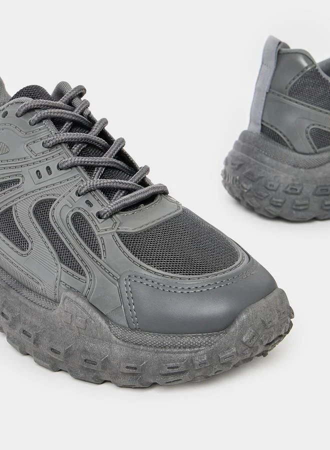 Styli Active Textured Gripped Sole Lace Up Sneakers