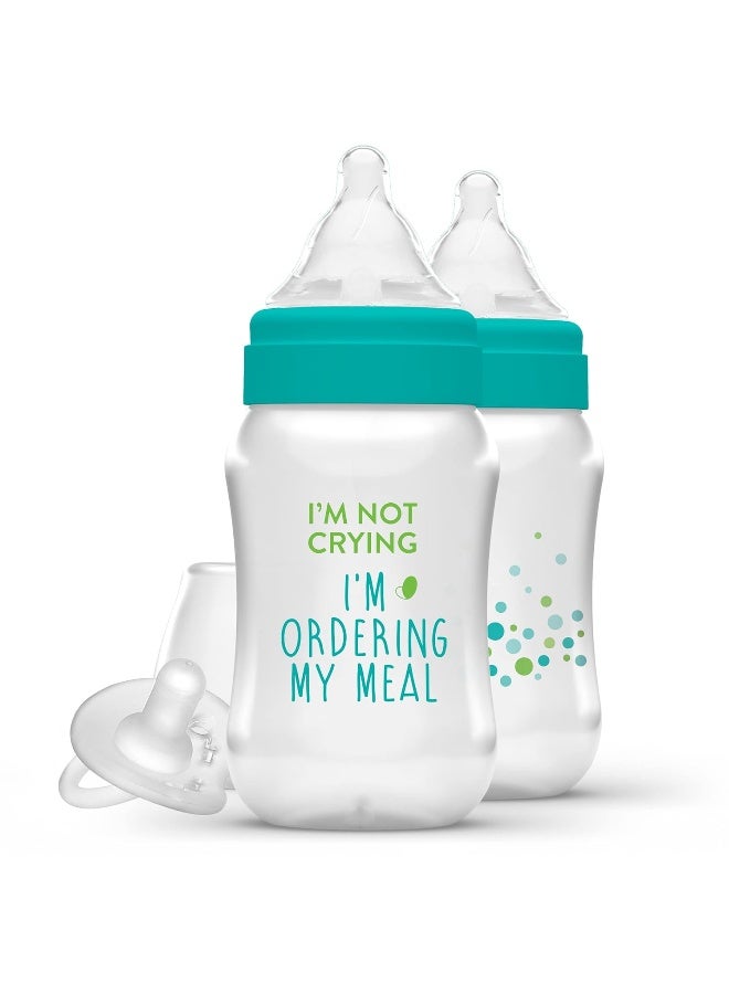 Evenflo Feeding Balance + Wide Neck Printed Bottles, 9oz 2pk, with Pacifier - Image 1