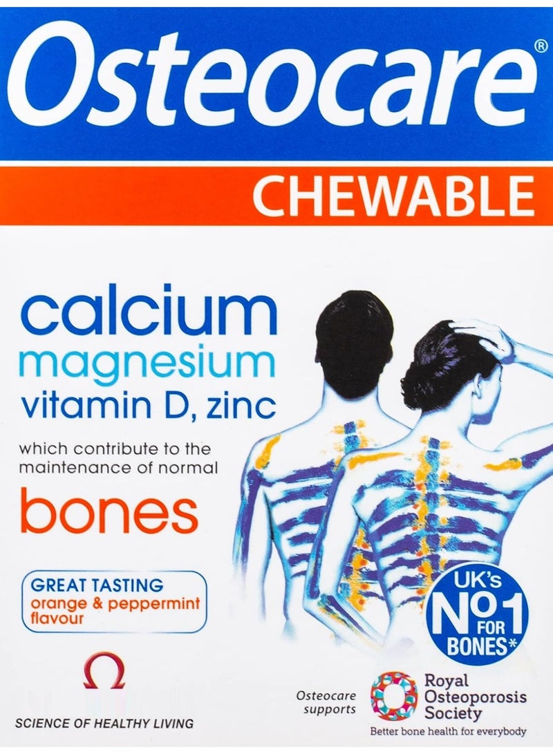 Chewable Orange & Peppermint | Calcium, Magnesium, Vitamin D3 & Zinc & Helps Maintain Strong Bones & Teeth for Men & Women, All Ages | 30 Tablets