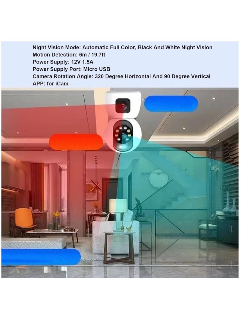WiFi Dual Lens Security Camera HD Wireless Home Camera with Wide Angle NightMotion Detection, 2 Way, Panoramic Shooting, Rich Functions, HD Night - Image 4