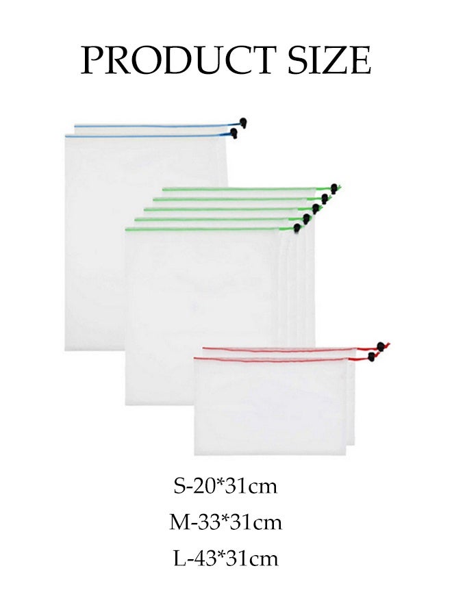 DUNISO 20 Pcs Produce Bags Mesh Pouch，Toy Storage Bags，Drawstring Washable Organization，Reusable，for School Office, Puzzles Games Storage，5 Large 8 Medium 7 Small，Multicolour - Image 2