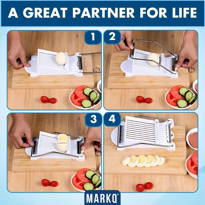 MARKQ آلة تقطيع اللحم، آلة تقطيع البيض المسلوق والفواكه والجبن الطري مع 10 أسلاك من الفولاذ المقاوم للصدأ، آلة تقطيع البيض واللحم والجبن في المطبخ لتحضير السلطات والسندويشات - Image 4