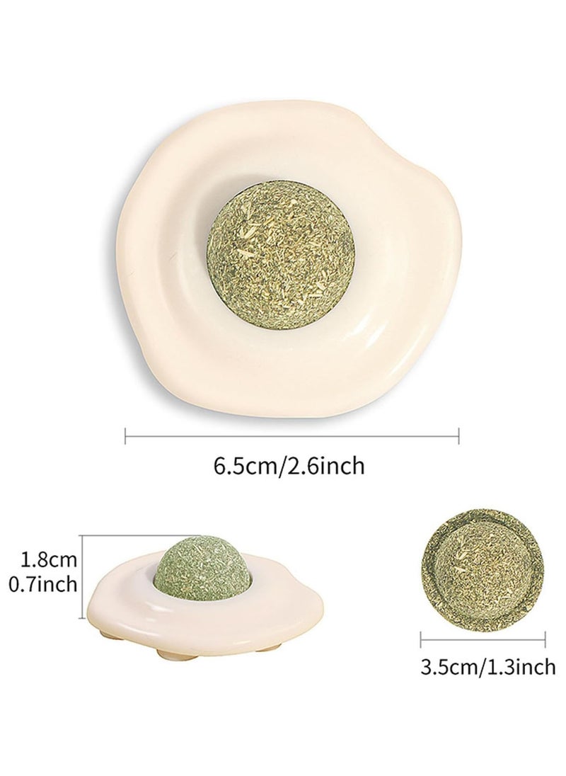 Catnip Ball Toy, Fried Egg Shape Catnip Roller Ball Wall Toys, Edible Cat Licking Toy, Cat Chew Toy, Teeth Cleaning Cat Bite Toy, Rotatable Indoor Cat Toy