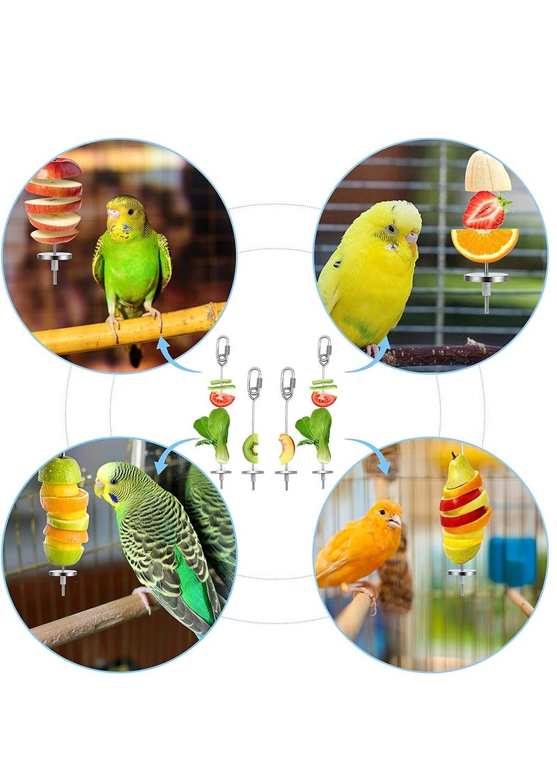 Bird Feeder for Cage, Bird Foraging Toy, Stainless Steel Bird Food Holder, Small Animal Fruit Vegetable Stick Skewer, Hanging Food Feeding Treating Tool for Parrots c o c katiel Cage 2 Long + 2 Short  - Image 3