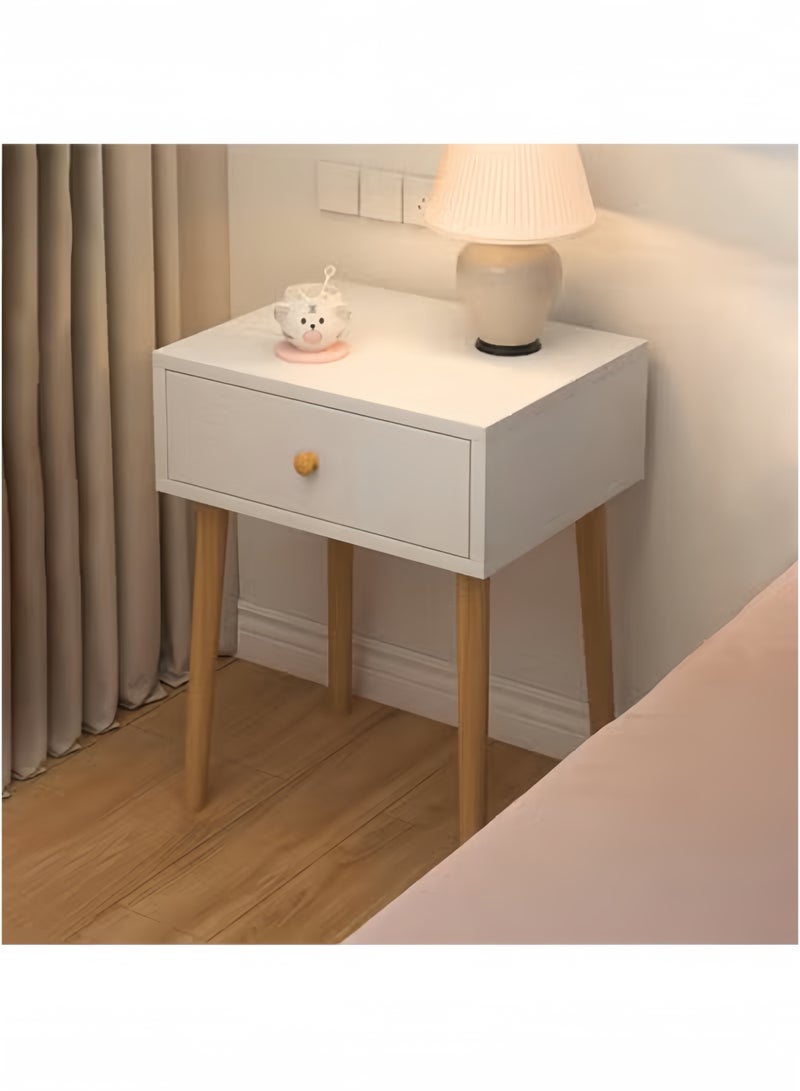 GGEROU Bedside Table, Modern Table Side Bedside Table With Solid Wood Legs, Bedside Storage Cabinet With Drawers, Suitable For Bedroom, Living Room White(One layer) - Image 1