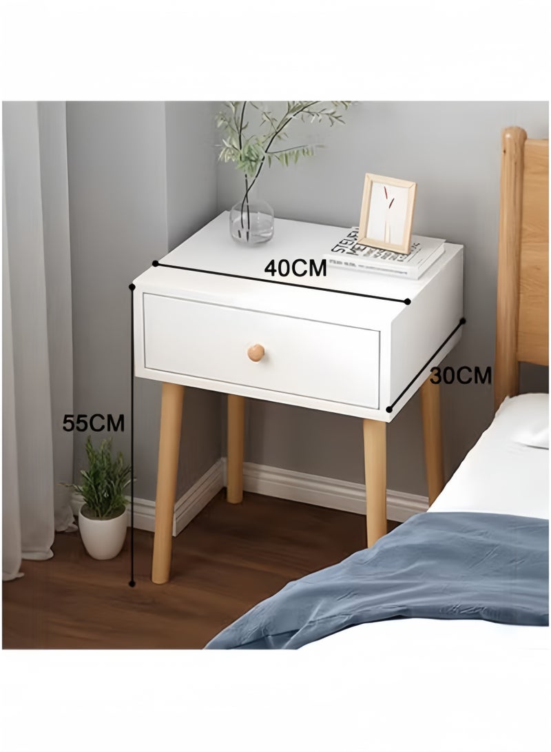 GGEROU Bedside Table, Modern Table Side Bedside Table With Solid Wood Legs, Bedside Storage Cabinet With Drawers, Suitable For Bedroom, Living Room White(One layer) - Image 2