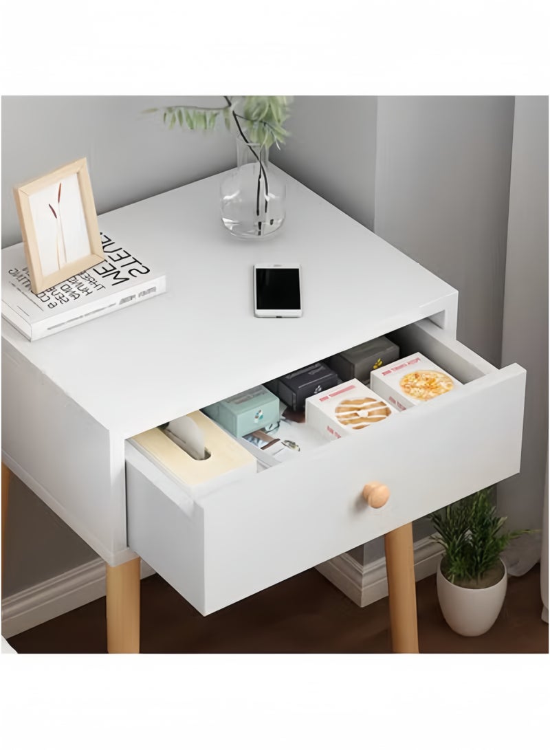 GGEROU Bedside Table, Modern Table Side Bedside Table With Solid Wood Legs, Bedside Storage Cabinet With Drawers, Suitable For Bedroom, Living Room White(One layer) - Image 3