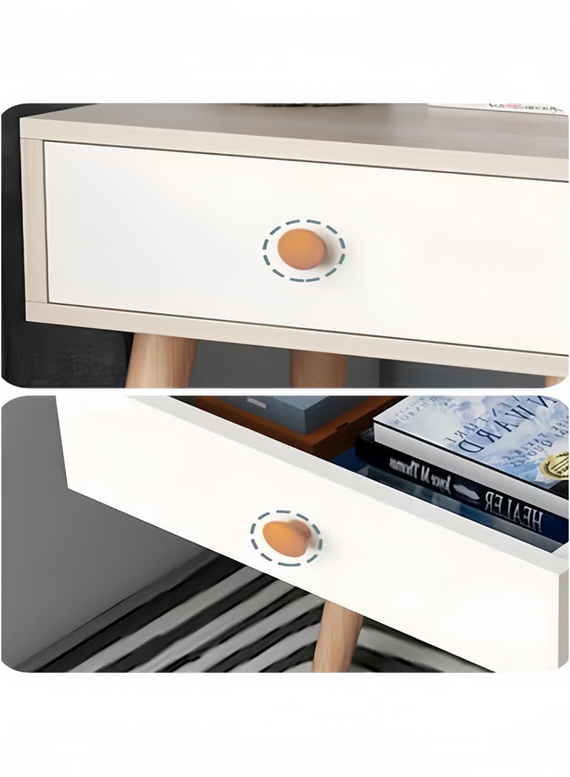 GGEROU Bedside Table, Modern Table Side Bedside Table With Solid Wood Legs, Bedside Storage Cabinet With Drawers, Suitable For Bedroom, Living Room White(One layer) - Image 5