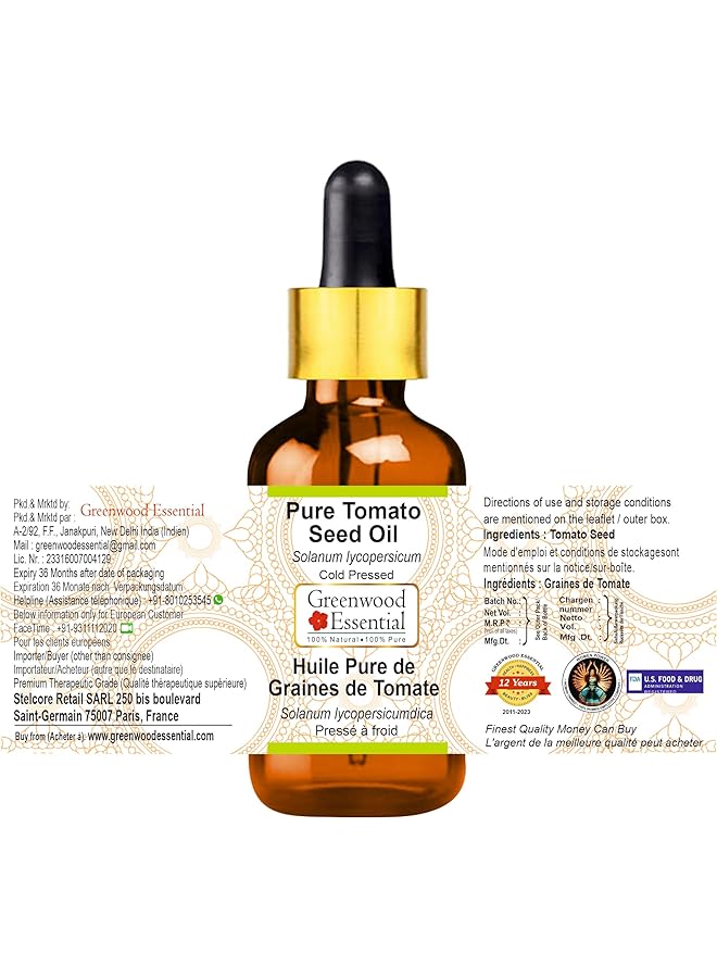 erorex Pure Tomato Seed Oil Solanum Lycopersicum Cold Pressed With Glass Dropper 30Ml 1 Oz - Image 2